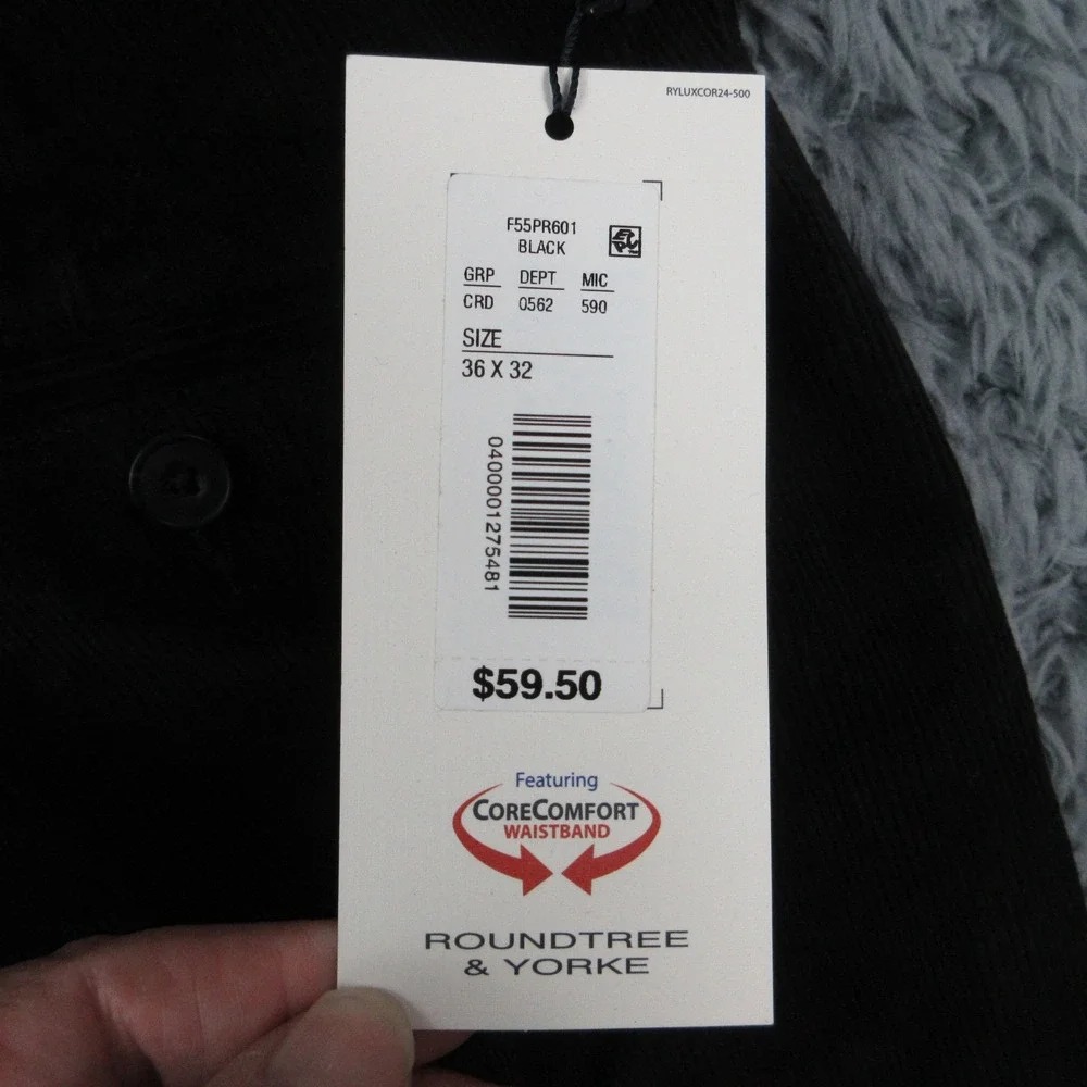 Roundtree & Yorke Mens 36x32 Black Luxury Corduroy CoreComfort Pants 36x30* NWT - Picture 16 of 16